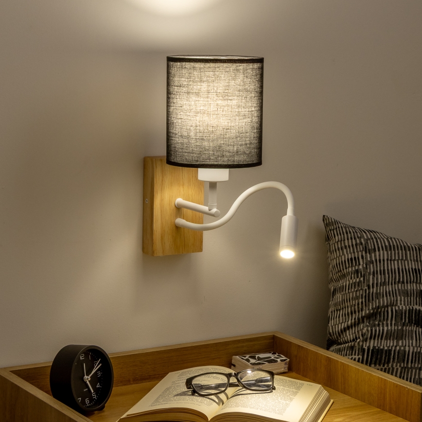 Brilagi - LED Flexibilní nástěnná lampa NUBILA WOOD 1xE27/25W/230V + LED/3W dub/černá