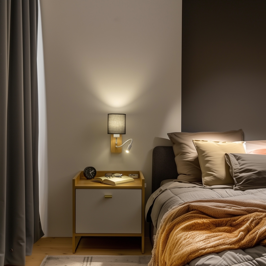 Brilagi - LED Flexibilní nástěnná lampa NUBILA WOOD 1xE27/25W/230V + LED/3W dub/černá