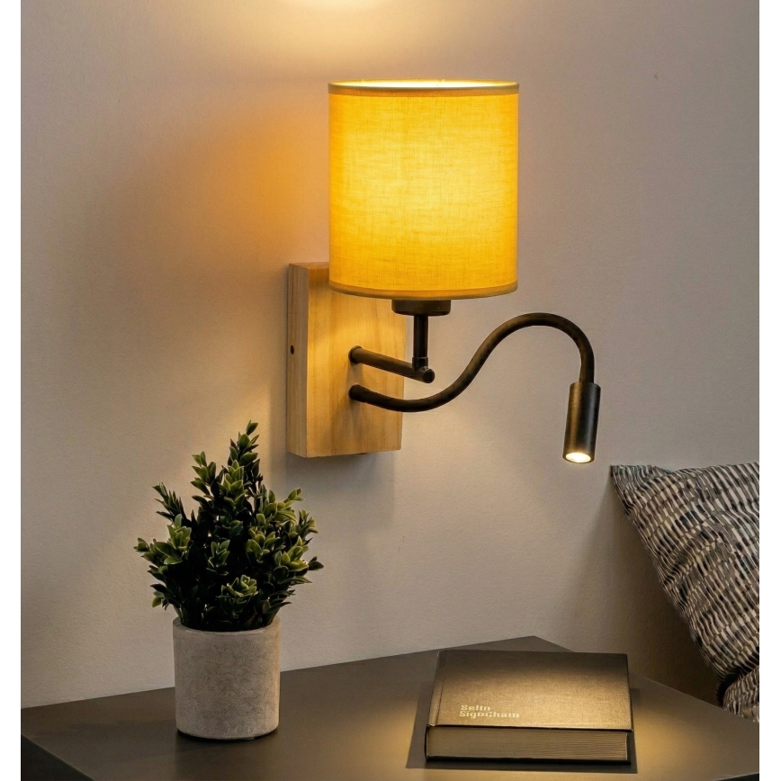 Brilagi - LED Flexibilní nástěnná lampa NUBILA WOOD 1xE27/25W/230V + LED/3W dub/černá/žlutá