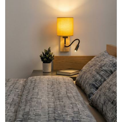 Brilagi - LED Flexibilní nástěnná lampa NUBILA WOOD 1xE27/25W/230V + LED/3W dub/černá/žlutá