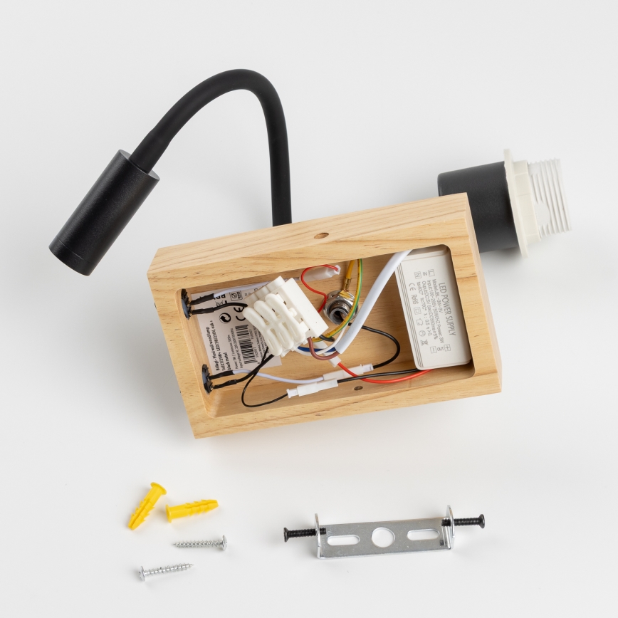 Brilagi - LED Flexibilní nástěnná lampa NUBILA WOOD 1xE27/25W/230V + LED/3W dub/černá/žlutá