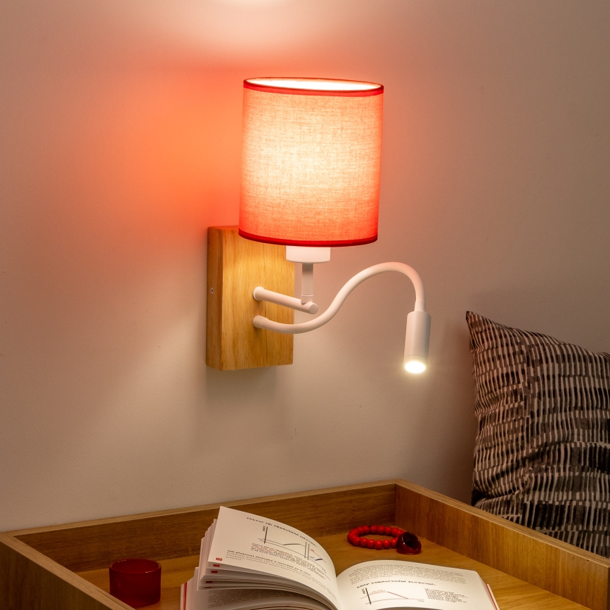 Brilagi - LED Flexibilní nástěnná lampa NUBILA WOOD 1xE27/25W/230V + LED/3W dub/červená