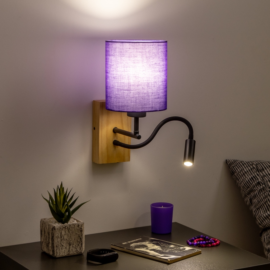 Brilagi - LED Flexibilní nástěnná lampa NUBILA WOOD 1xE27/25W/230V + LED/3W dub/fialová