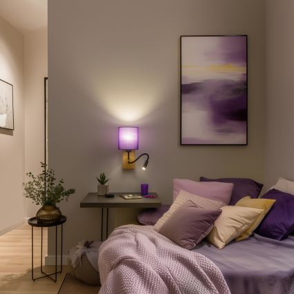 Brilagi - LED Flexibilní nástěnná lampa NUBILA WOOD 1xE27/25W/230V + LED/3W dub/fialová