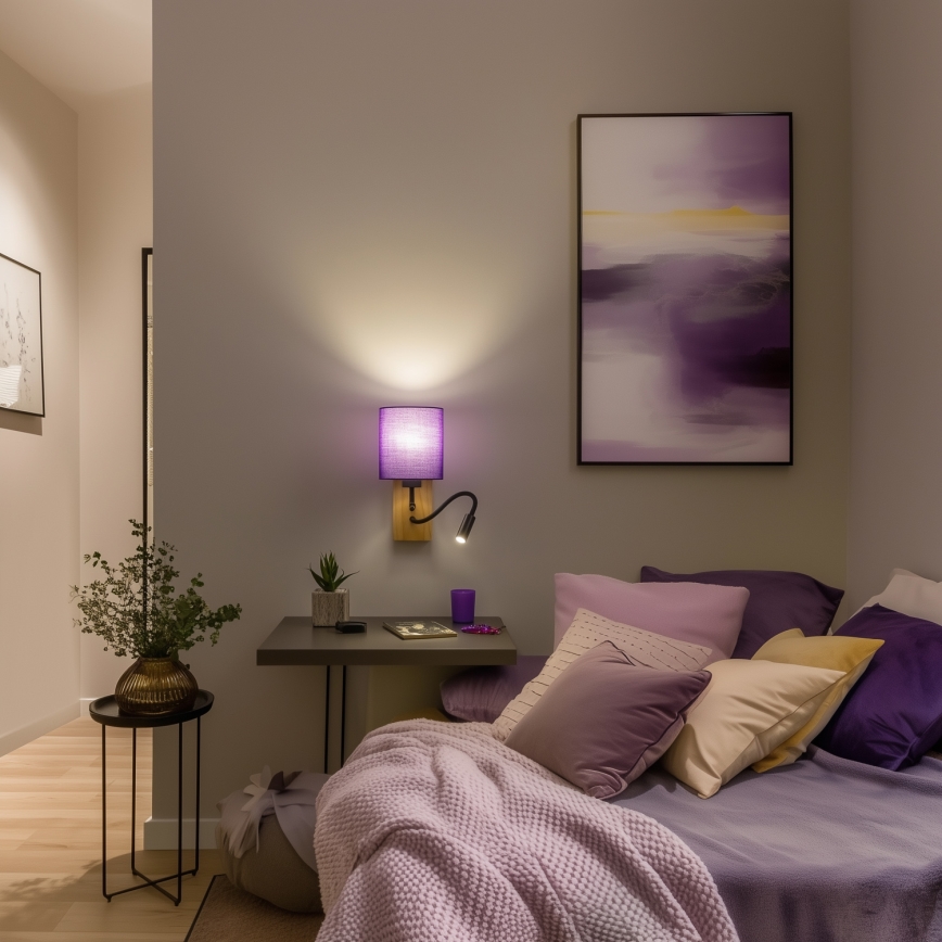 Brilagi - LED Flexibilní nástěnná lampa NUBILA WOOD 1xE27/25W/230V + LED/3W dub/fialová