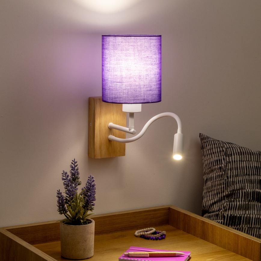 Brilagi - LED Flexibilní nástěnná lampa NUBILA WOOD 1xE27/25W/230V + LED/3W dub/fialová