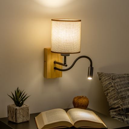 Brilagi - LED Flexibilní nástěnná lampa NUBILA WOOD 1xE27/25W/230V + LED/3W dub/hnědá