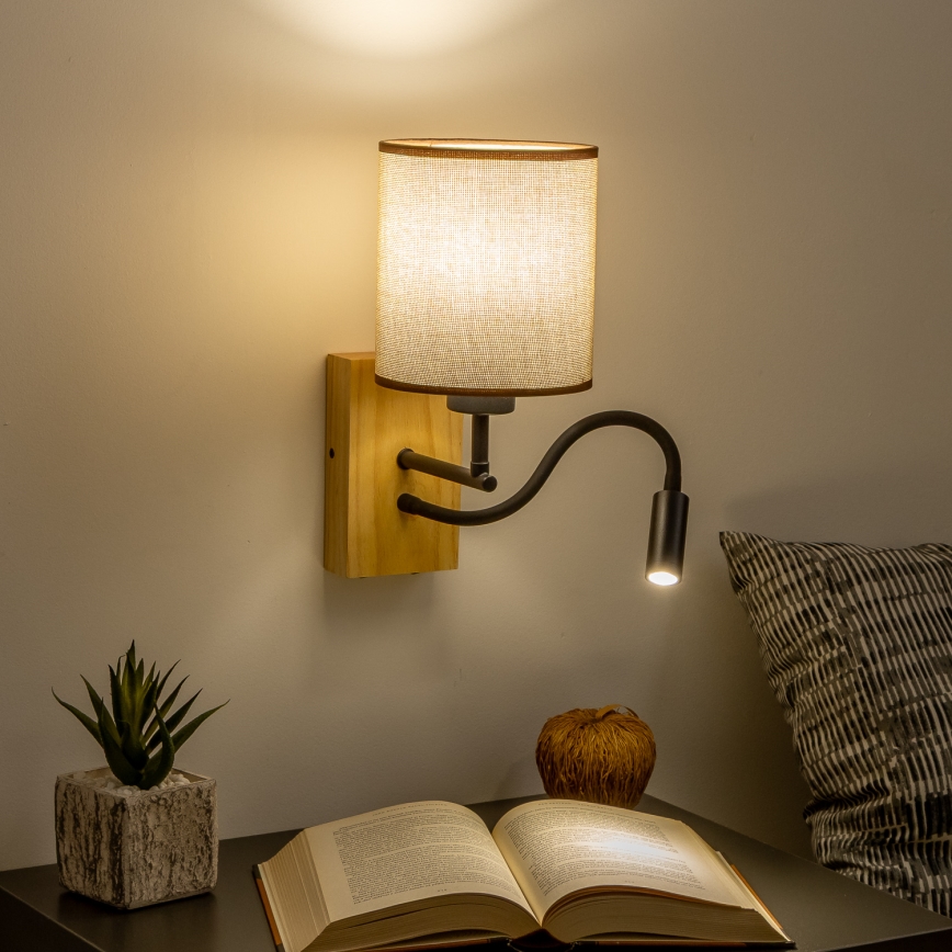 Brilagi - LED Flexibilní nástěnná lampa NUBILA WOOD 1xE27/25W/230V + LED/3W dub/hnědá