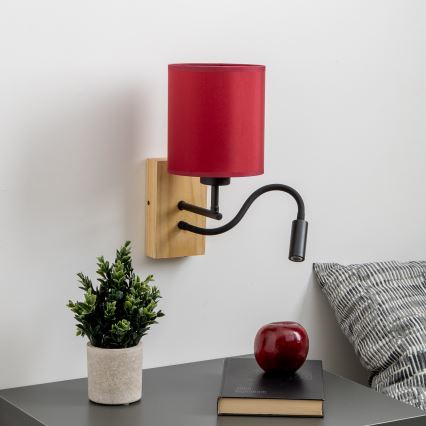 Brilagi - LED Flexibilní nástěnná lampa NUBILA WOOD 1xE27/25W/230V + LED/3W dub/pompejská červená
