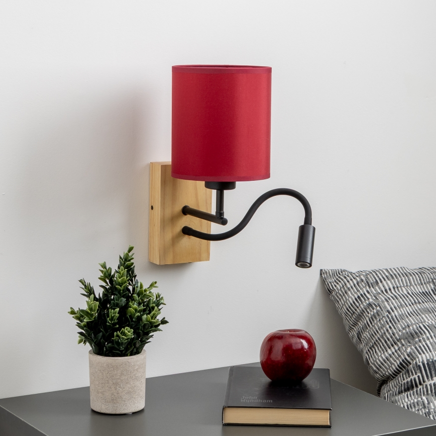 Brilagi - LED Flexibilní nástěnná lampa NUBILA WOOD 1xE27/25W/230V + LED/3W dub/pompejská červená
