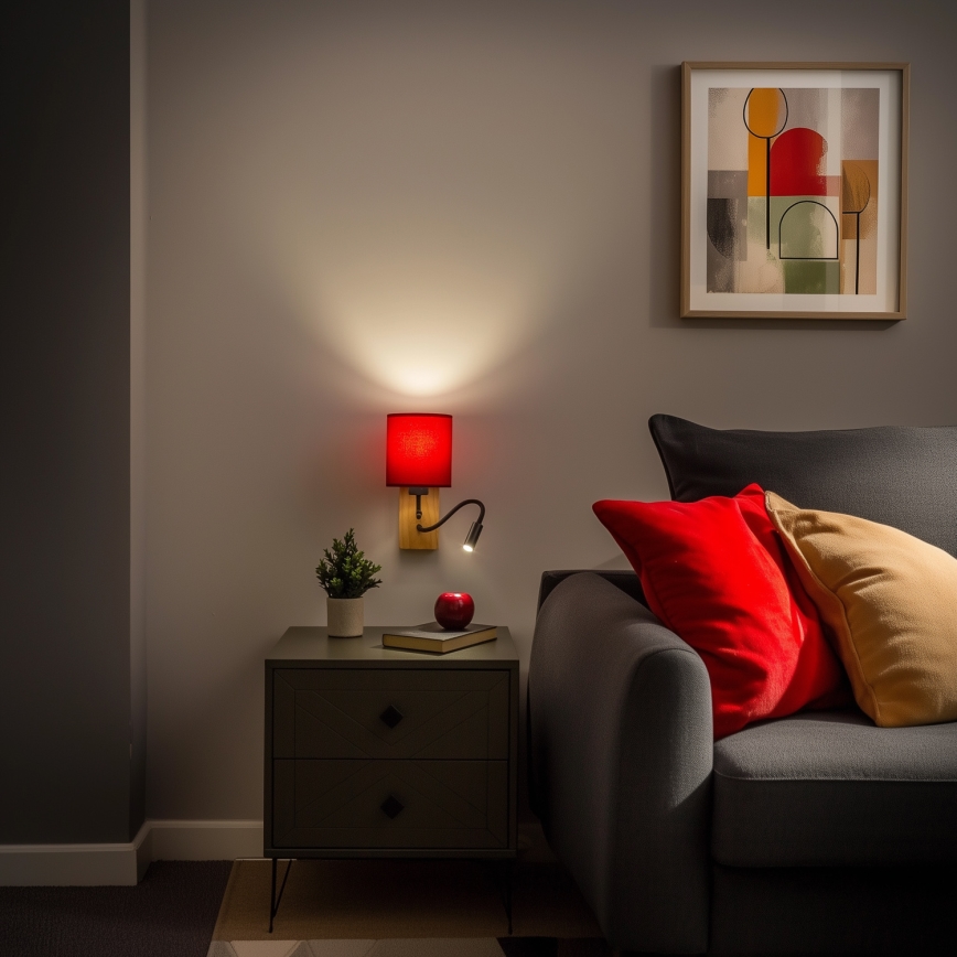 Brilagi - LED Flexibilní nástěnná lampa NUBILA WOOD 1xE27/25W/230V + LED/3W dub/pompejská červená