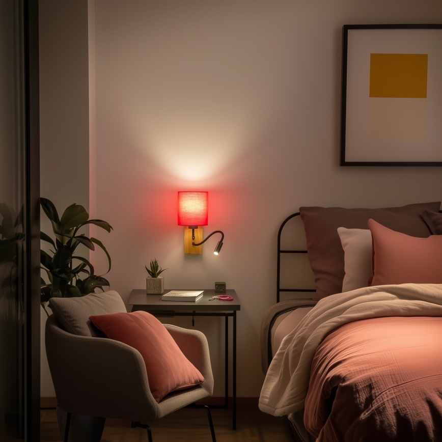 Brilagi - LED Flexibilní nástěnná lampa NUBILA WOOD 1xE27/25W/230V + LED/3W dub/růžová