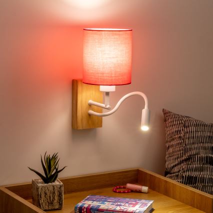 Brilagi - LED Flexibilní nástěnná lampa NUBILA WOOD 1xE27/25W/230V + LED/3W dub/růžová