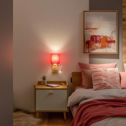 Brilagi - LED Flexibilní nástěnná lampa NUBILA WOOD 1xE27/25W/230V + LED/3W dub/růžová