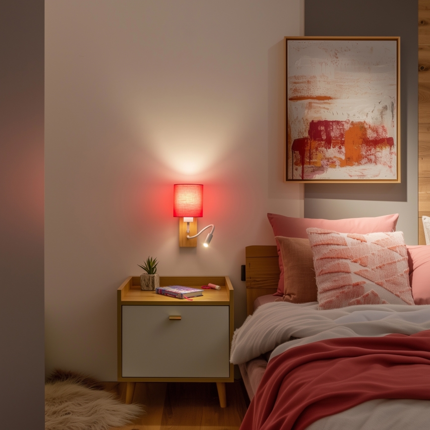 Brilagi - LED Flexibilní nástěnná lampa NUBILA WOOD 1xE27/25W/230V + LED/3W dub/růžová