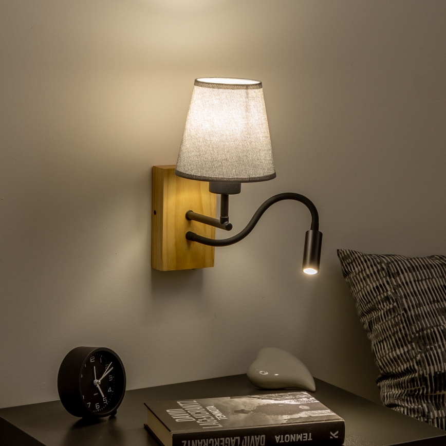 Brilagi - LED Flexibilní nástěnná lampa NUBILA WOOD 1xE27/25W/230V + LED/3W dub/šedá