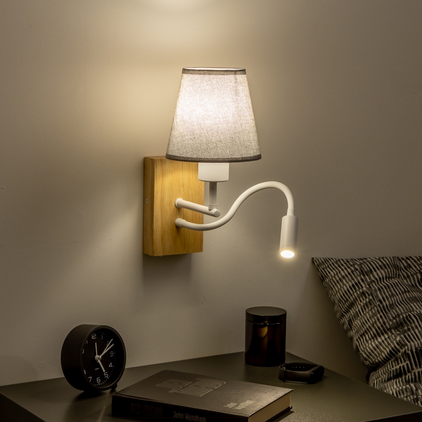 Brilagi - LED Flexibilní nástěnná lampa NUBILA WOOD 1xE27/25W/230V + LED/3W dub/šedá