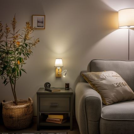 Brilagi - LED Flexibilní nástěnná lampa NUBILA WOOD 1xE27/25W/230V + LED/3W dub/šedá