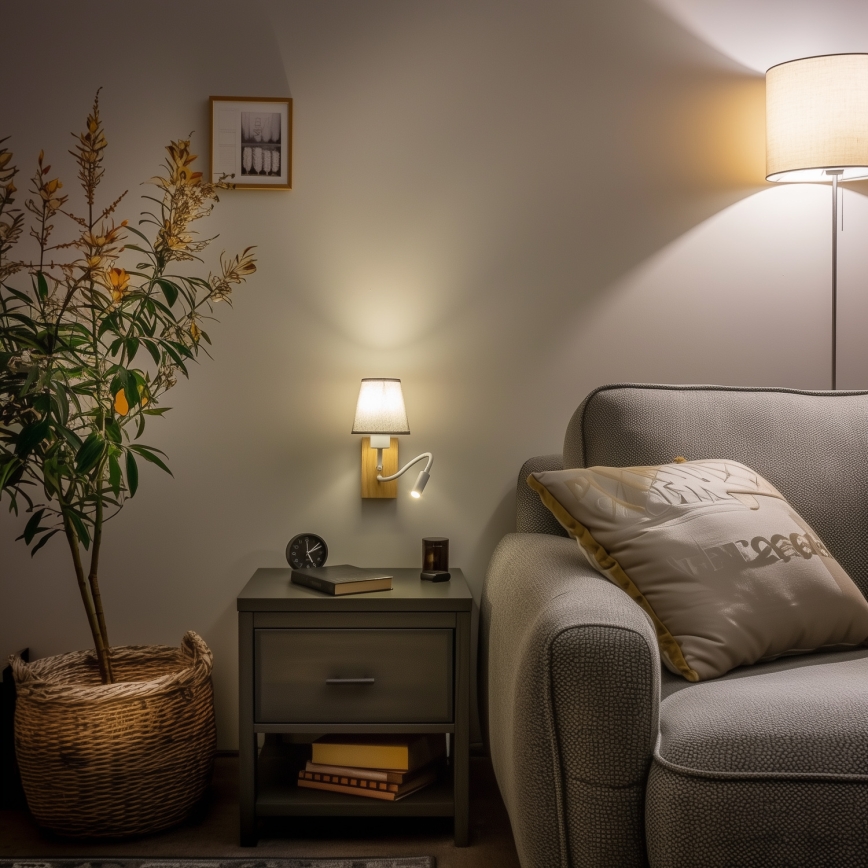 Brilagi - LED Flexibilní nástěnná lampa NUBILA WOOD 1xE27/25W/230V + LED/3W dub/šedá