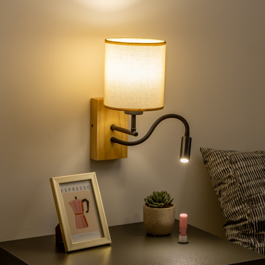 Brilagi - LED Flexibilní nástěnná lampa NUBILA WOOD 1xE27/25W/230V + LED/3W dub/světle hnědá