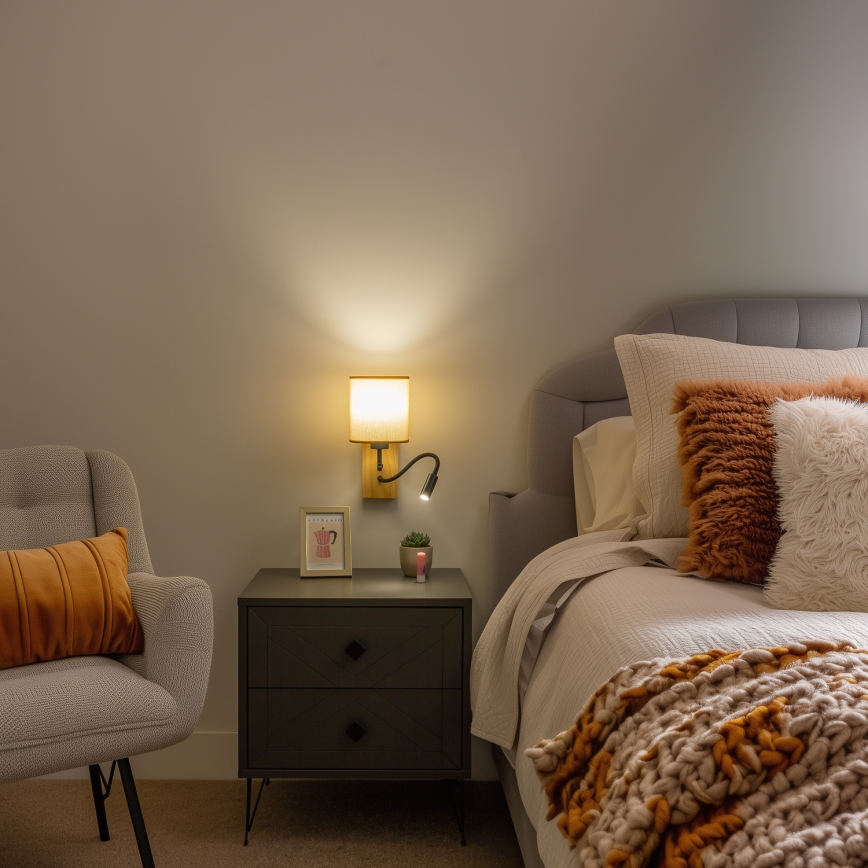 Brilagi - LED Flexibilní nástěnná lampa NUBILA WOOD 1xE27/25W/230V + LED/3W dub/světle hnědá