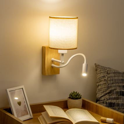 Brilagi - LED Flexibilní nástěnná lampa NUBILA WOOD 1xE27/25W/230V + LED/3W dub/světle hnědá