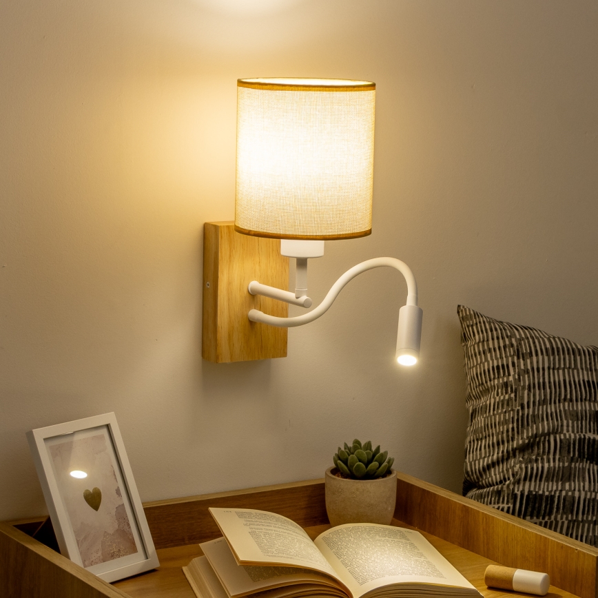 Brilagi - LED Flexibilní nástěnná lampa NUBILA WOOD 1xE27/25W/230V + LED/3W dub/světle hnědá