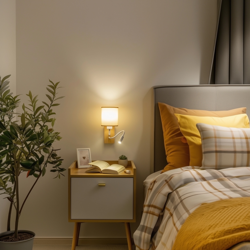 Brilagi - LED Flexibilní nástěnná lampa NUBILA WOOD 1xE27/25W/230V + LED/3W dub/světle hnědá
