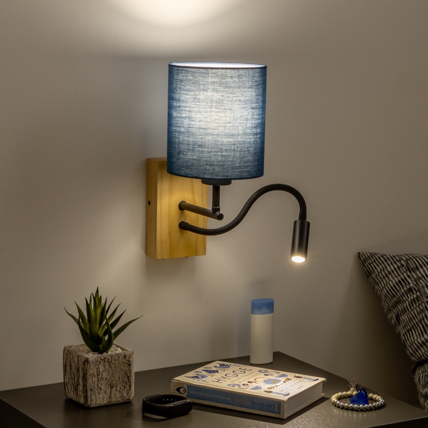 Brilagi - LED Flexibilní nástěnná lampa NUBILA WOOD 1xE27/25W/230V + LED/3W dub/tmavě modrá