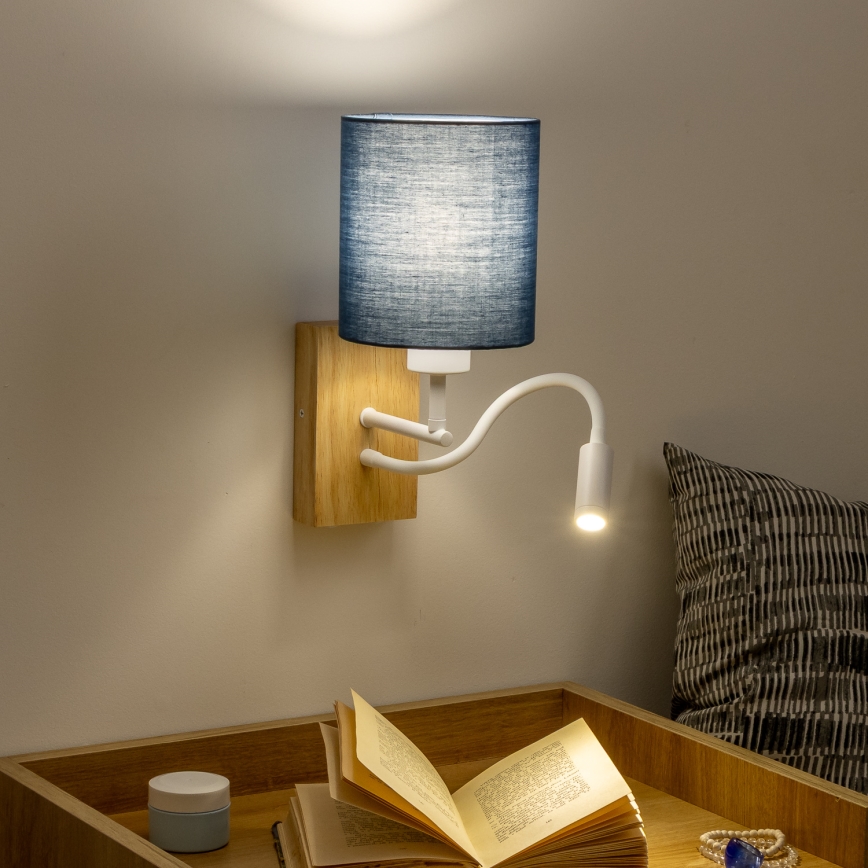 Brilagi - LED Flexibilní nástěnná lampa NUBILA WOOD 1xE27/25W/230V + LED/3W dub/tmavě modrá