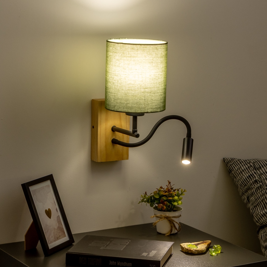 Brilagi - LED Flexibilní nástěnná lampa NUBILA WOOD 1xE27/25W/230V + LED/3W dub/zelená