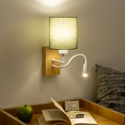 Brilagi - LED Flexibilní nástěnná lampa NUBILA WOOD 1xE27/25W/230V + LED/3W dub/zelená