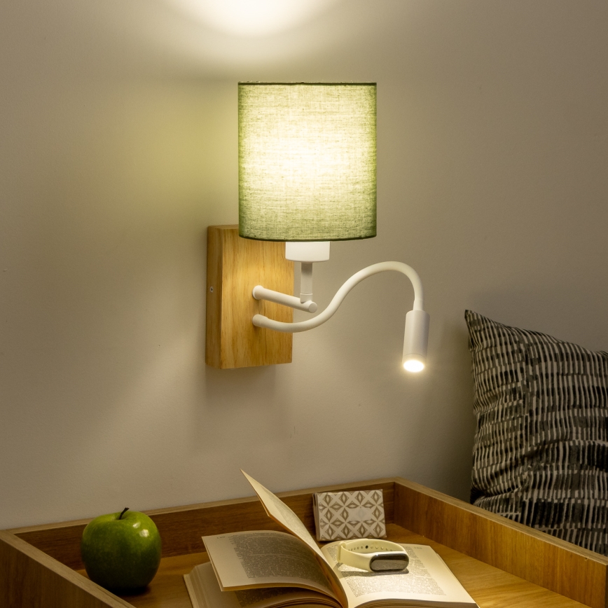 Brilagi - LED Flexibilní nástěnná lampa NUBILA WOOD 1xE27/25W/230V + LED/3W dub/zelená