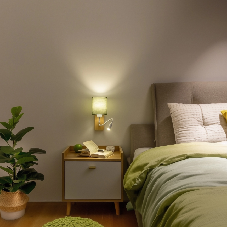 Brilagi - LED Flexibilní nástěnná lampa NUBILA WOOD 1xE27/25W/230V + LED/3W dub/zelená