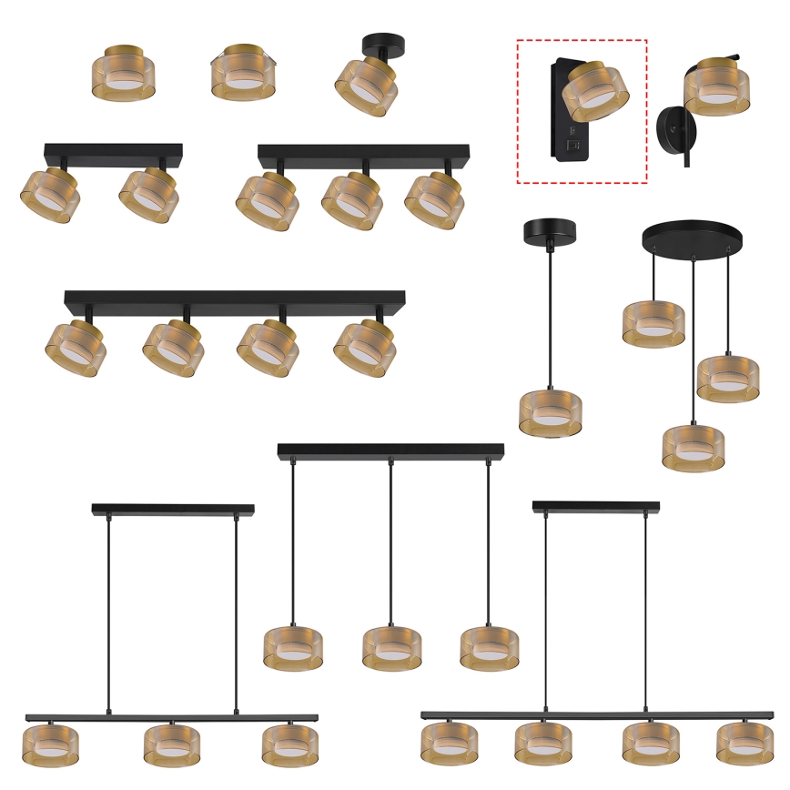 Brilagi - LED Nástěnná lampa s USB portem AURA LUX 1xGX53/30W/230V černá/zlatá