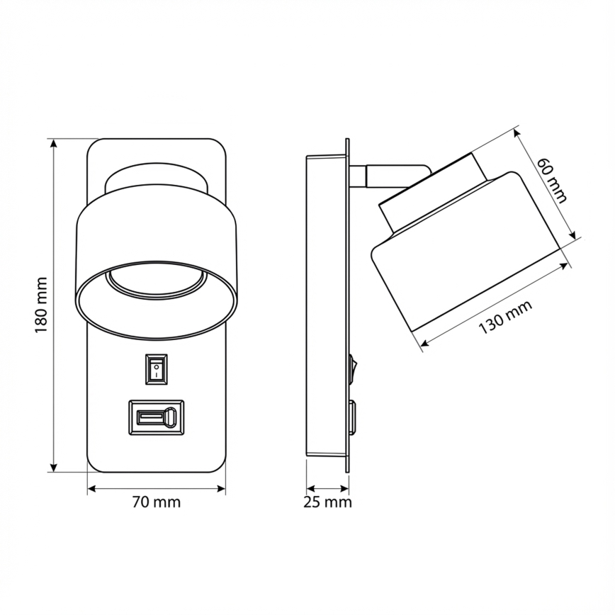 Brilagi - LED Nástěnná lampa s USB portem AURA LUX 1xGX53/30W/230V černá/zlatá