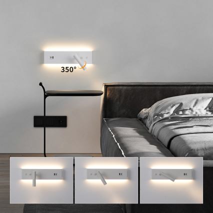 Brilagi - LED Nástěnné bodové svítidlo s USB portem NOCTIS LED/3W/230V + LED/9W bílá