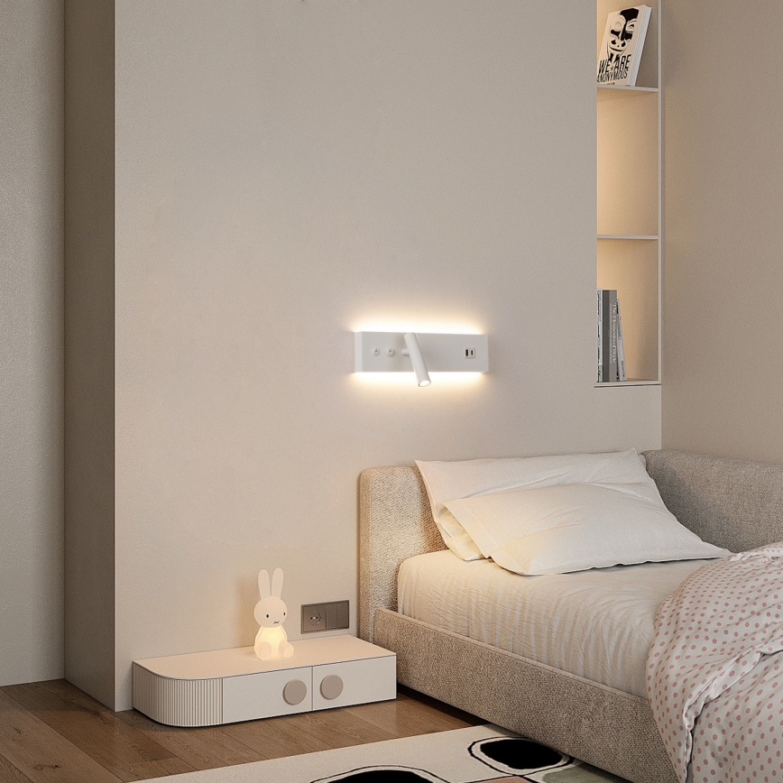 Brilagi - LED Nástěnné bodové svítidlo s USB portem NOCTIS LED/3W/230V + LED/9W bílá