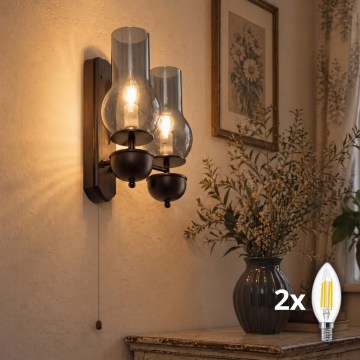 BRILAGI - LED Nástěnné svítidlo COTTAGE 2xE14/40W/230V buk/kouřová šedá