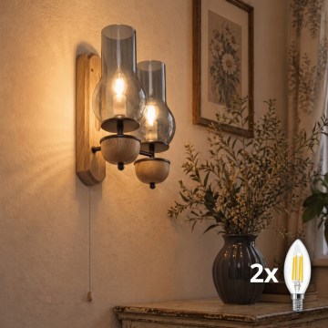 BRILAGI - LED Nástěnné svítidlo COTTAGE 2xE14/40W/230V dub/kouřová šedá