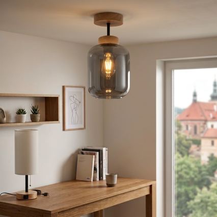 BRILAGI - LED Přisazený lustr RETRO GLASS 1xE27/60W/230V pr. 14 cm dub/kouřová šedá