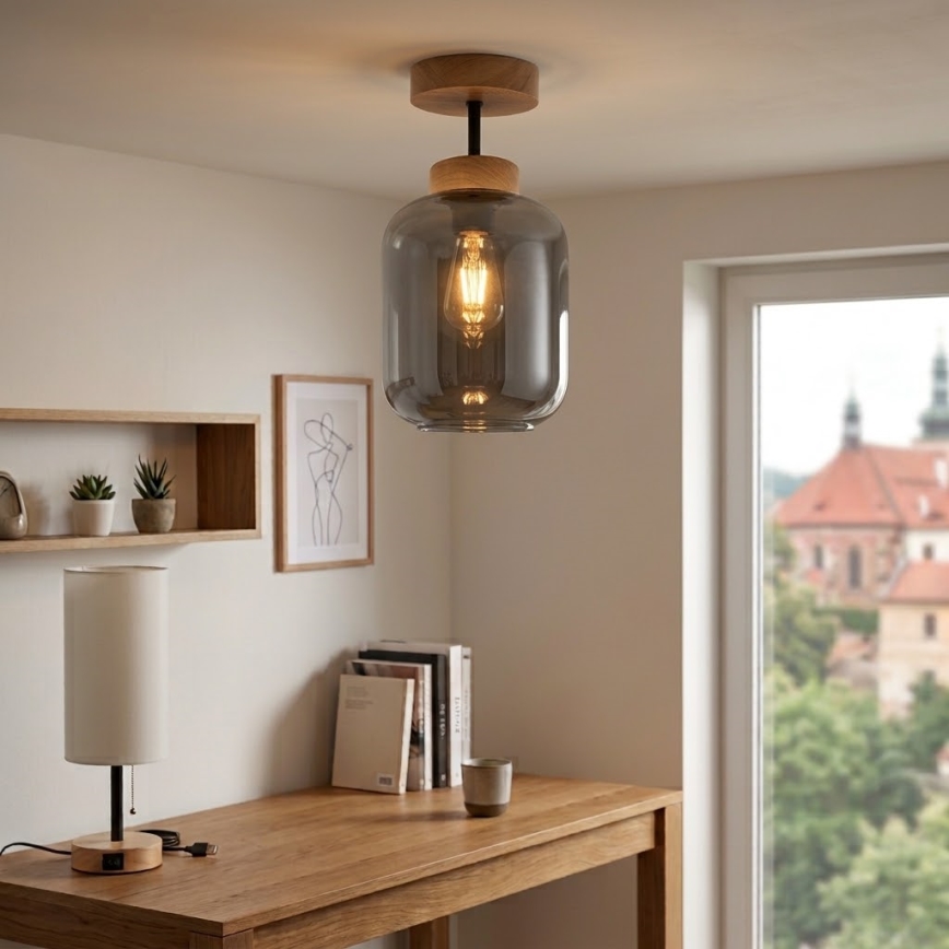 BRILAGI - LED Přisazený lustr RETRO GLASS 1xE27/60W/230V pr. 14 cm dub/kouřová šedá