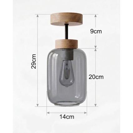 BRILAGI - LED Přisazený lustr RETRO GLASS 1xE27/60W/230V pr. 14 cm dub/kouřová šedá