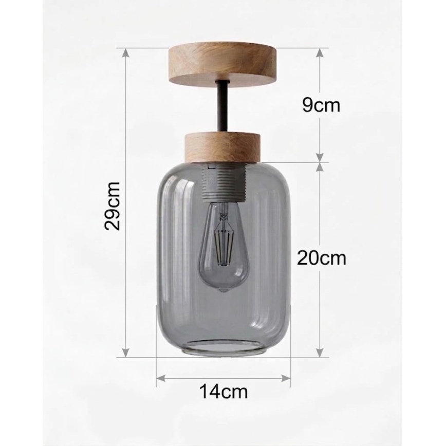 BRILAGI - LED Přisazený lustr RETRO GLASS 1xE27/60W/230V pr. 14 cm dub/kouřová šedá
