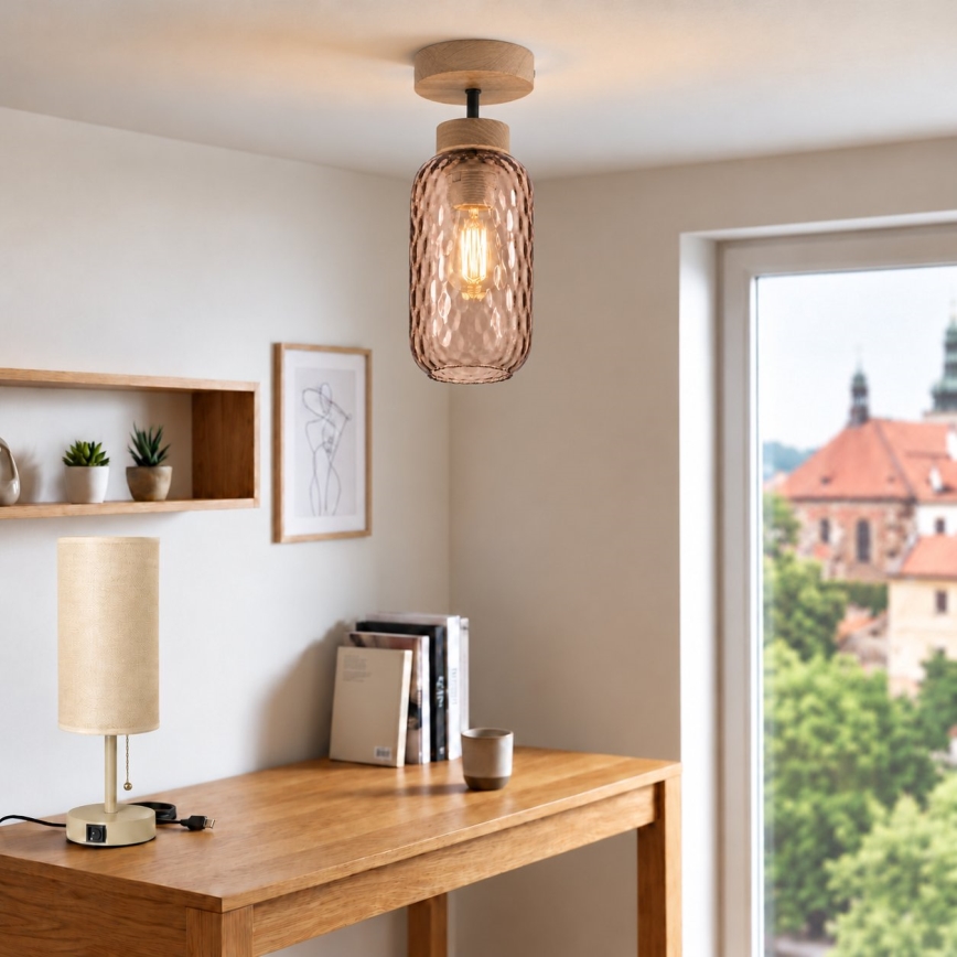 BRILAGI - LED Přisazený lustr RETRO GLASS 1xE27/60W/230V pr. 14 cm dub/kouřová hnědá
