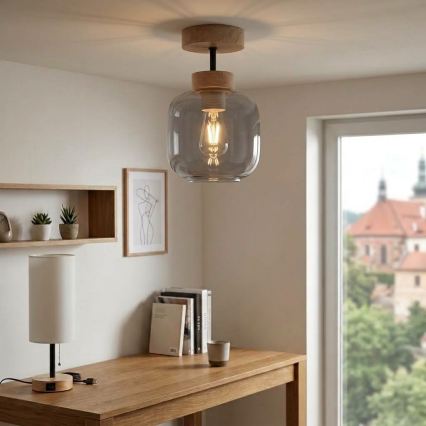 BRILAGI - LED Přisazený lustr RETRO GLASS 1xE27/60W/230V pr. 14 cm dub/kouřová šedá