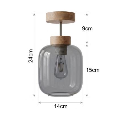 BRILAGI - LED Přisazený lustr RETRO GLASS 1xE27/60W/230V pr. 14 cm dub/kouřová šedá