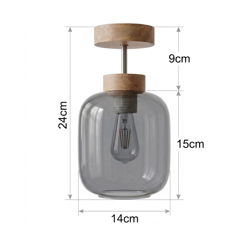 BRILAGI - LED Přisazený lustr RETRO GLASS 1xE27/60W/230V pr. 14 cm dub/kouřová šedá