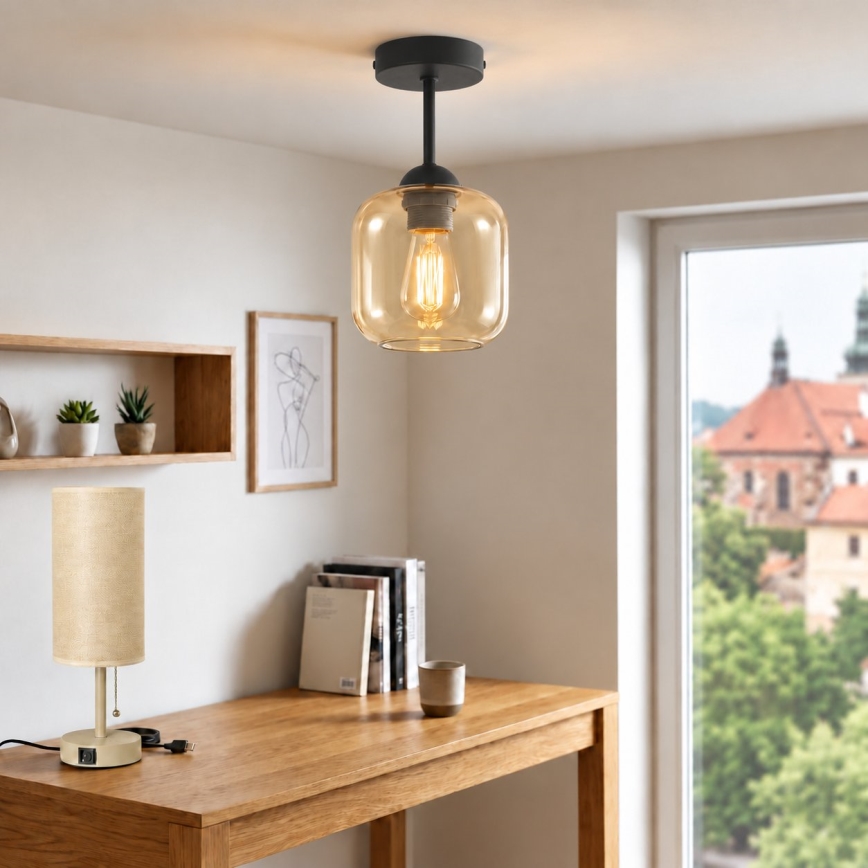 BRILAGI - LED Přisazený lustr RETRO GLASS 1xE27/60W/230V pr. 14 cm černá/kouřová béžová