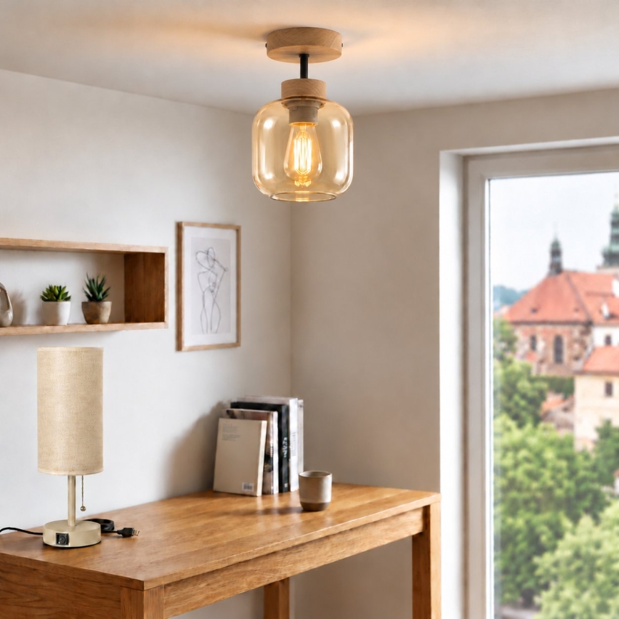 BRILAGI - LED Přisazený lustr RETRO GLASS 1xE27/60W/230V pr. 14 cm dub/kouřová béžová